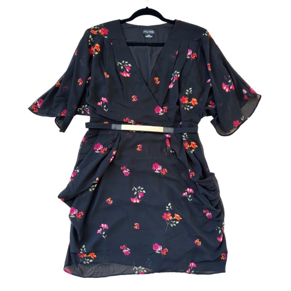 Black Floral City Chic Elena Dress - Women’s Size 16